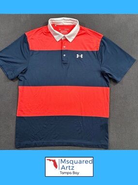 Under Armour Playoff Polo Golf Shirt Mens Large Blue Red Colorblock Performance